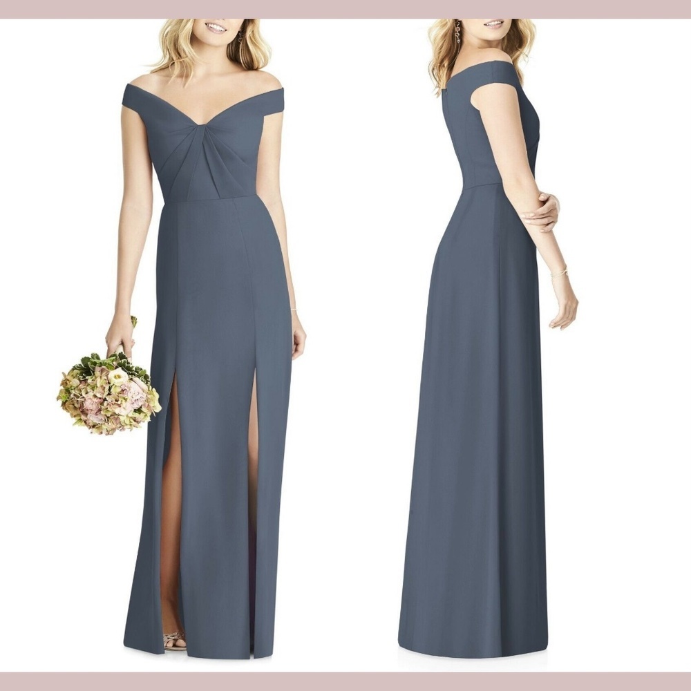 NEW Social Bridesmaids Off Shoulder Chiffon Gown‎ in Silverstone [SZ 14 ]